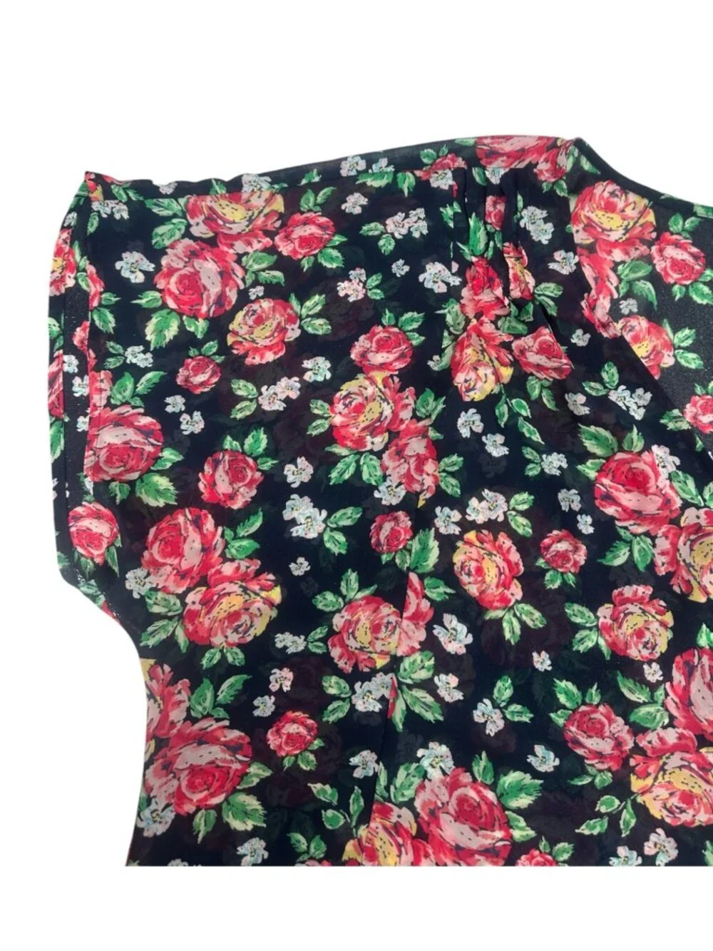 Torrid Black Pink Floral Chiffon Blouse 2X 3/4 Flutter Sleeve Whimsigoth Boho - Picture 6 of 8